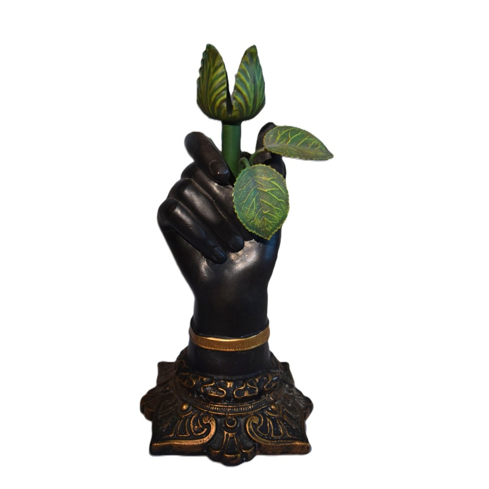 Petites‎ Choses Hand Holding Rose Figurine Black Gold Bronze Excellent Vintage